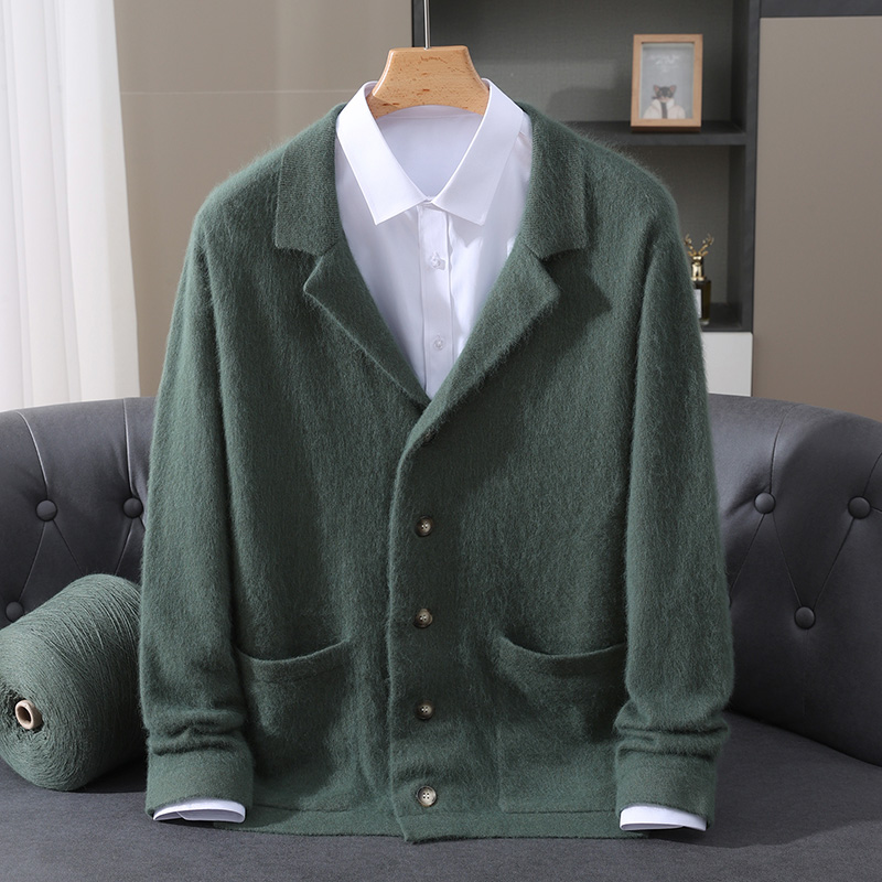 Wool Coat Peacoat - เสื้อคาร์ดิแกนขนมิงค์ใหม่สำหรับผู้ชาย เสื้อโค้ทผ้าสเวตเตอร์บุหนา สไตล์ลำลองสำหรับธุรกิจ เสื้อโค้ทผ้าสเวตเตอร์ถักนิตติ้งแคชเมียร์