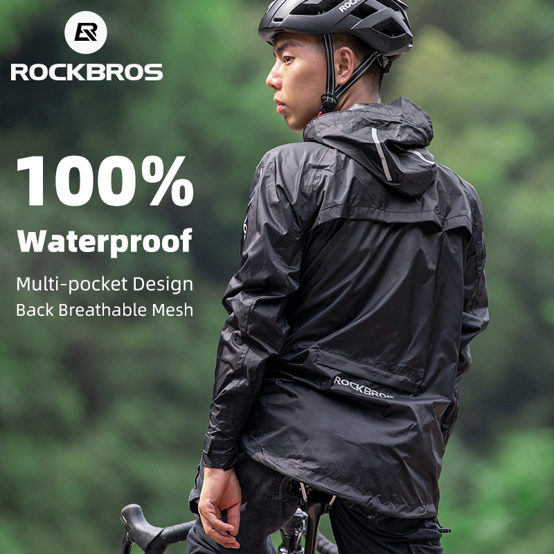 Down Jacket Packable - ROCKBROS กันน้ําขี่จักรยานเสื้อกันฝนผู้ชายระบายอากาศกันลมสะท้อนแสงคลุมด้วยผ้าเสื้อกันฝนกีฬากลางแจ้งเสื้อกันลม