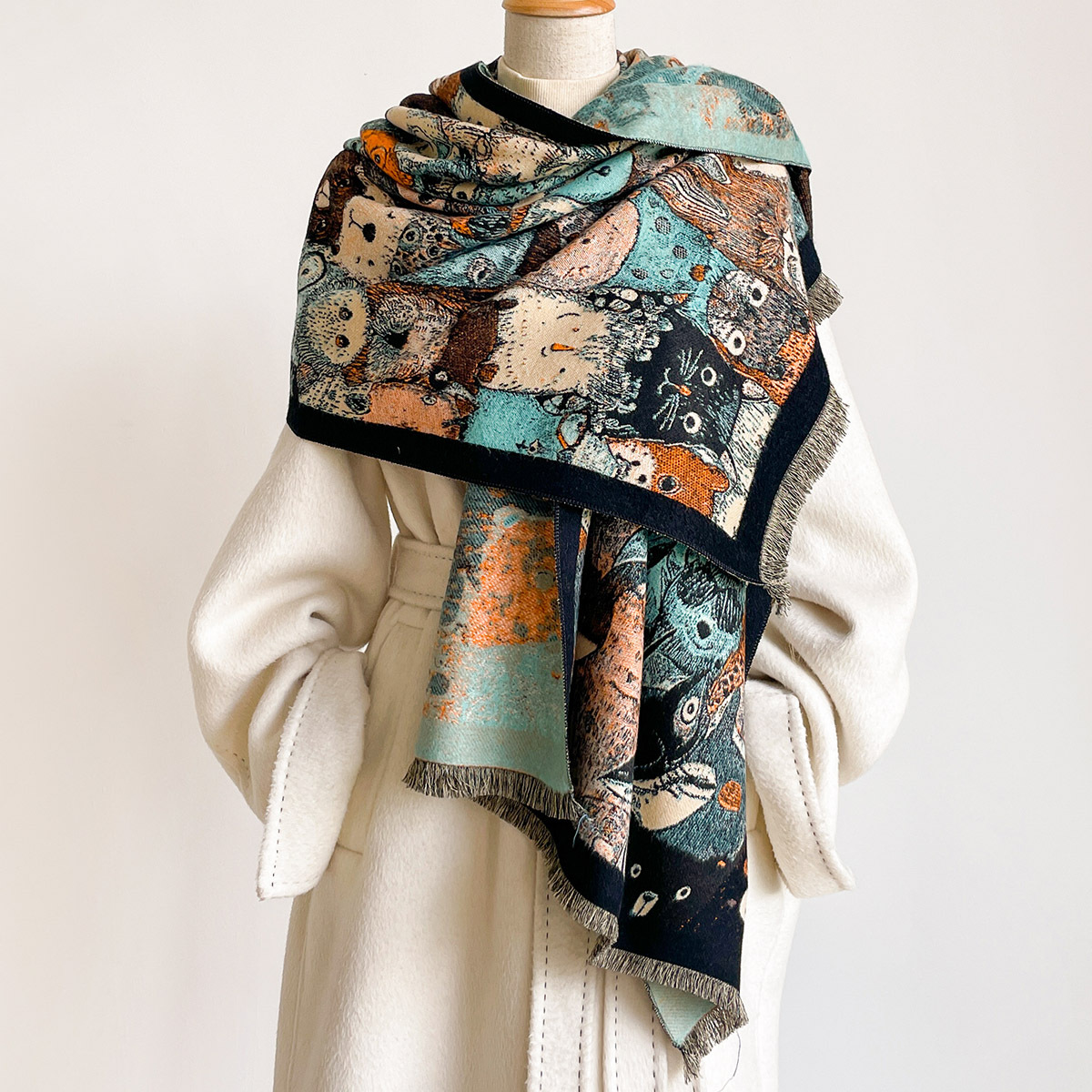 ผ้าพันคอแคชเมียร์เทียมสำหรับผู - Shawl Wrap Winter บทวิจารณ์และราคา
